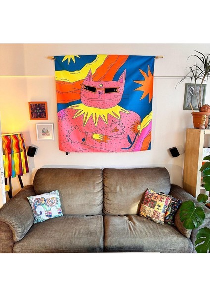 Renkli Pamuklu Kare Duvar Tapestry Neon UV Parlayan Dekorasyon modelleri