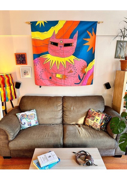 Renkli Pamuklu Kare Duvar Tapestry Neon UV Parlayan Dekorasyon fırsatları