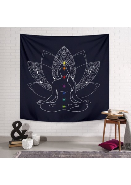 Lacivert Lotus Yoga Duvar Örtüsü, Çok Renkli, Şık ve Fonksiyonel Tasarım
