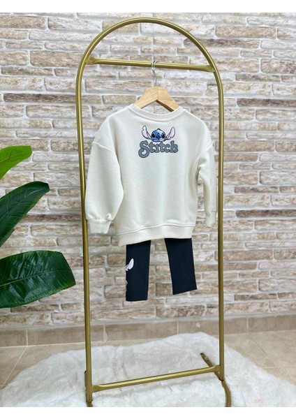 Ladin Store Yeni Sezon Kız Çocuk Baskılı Pamuklu Sweatshirt ve Fitilli Taytlı Alt-Üst Ikili Takım