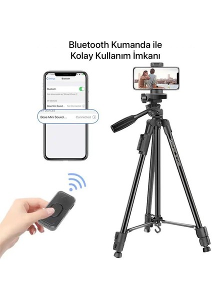 129 cm Bluetooth Kumandalı Profesyonel Telefon Kamera Tutucu Tripod fırsatları