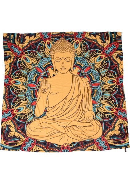 Buddha ve Mandala Desenli Kare Duvar Örtüsü, Polyester, Beyaz Renk modelleri