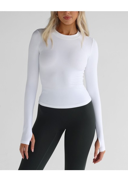 Beyaz Bisiklet Yaka Atlet Boy Parmak Geçmeli Body Darkalıp Interlok Penye Kumaş Spor Body modelleri