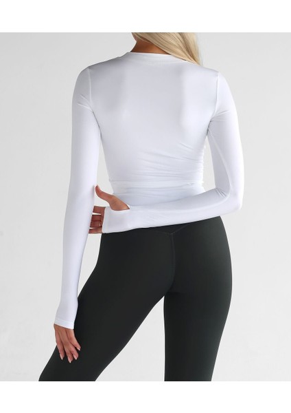 Beyaz Bisiklet Yaka Atlet Boy Parmak Geçmeli Body Darkalıp Interlok Penye Kumaş Spor Body fırsatları