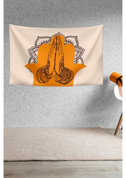 Bej renkli, 70x100 cm dikdörtgen yoga duvar örtüsü ve halısı
