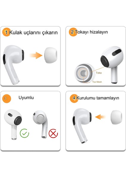 Airpods Pro 2.Nesil ve Pro Nesil İle Uyumlu Yedek Kulak Uçları