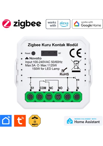 Zigbee Kuru Kontak (No-Nc ) Akıllı Röle ( Tuya ,Smart Life, eWelink Uyumlu )