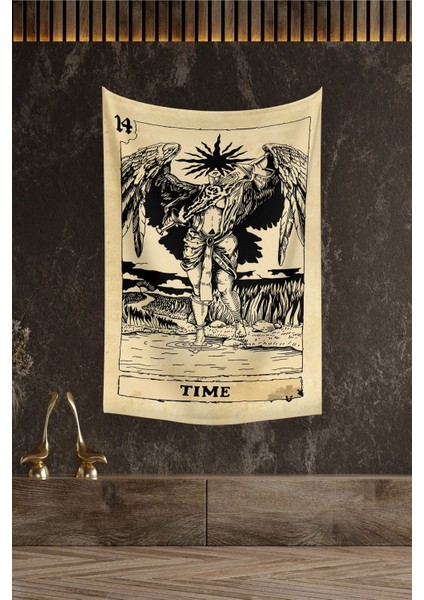 Tarot Kartı Temalı Duvar Örtüsü Halısı 140x100 cm, Sarı, Dikdörtgen, Zarif Tasarım