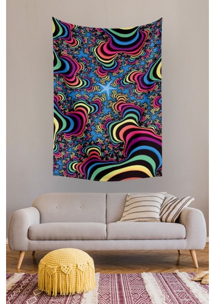 Renkli Kozmik Psychedelic Duvar Halısı 140x100 cm, Dikdörtgen, Çok Renkli