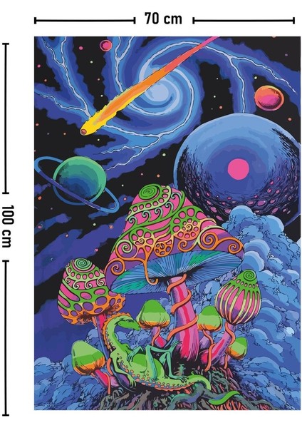 Mavi Kozmik Mantar Psychedelic Duvar Halısı 140x100 Cm, Dikdörtgen, Renkli, Şık Dekorasyon