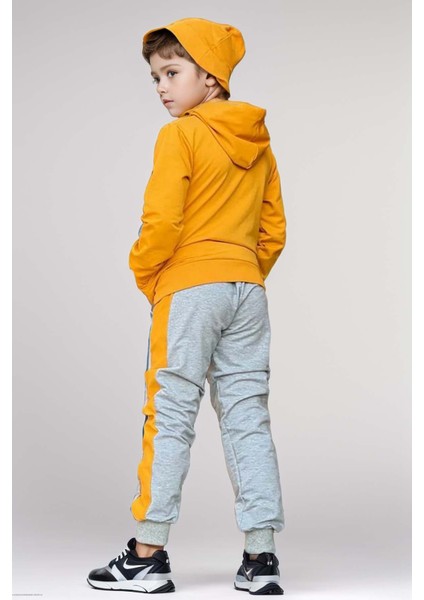 Erkek Çocuk Üzeri Todays Mod Yazı ve Şerit Detaylı Kapüşonlu Hardal Eşofman Takım fiyatları
