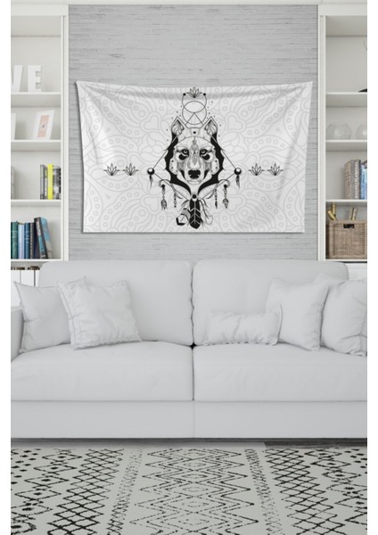 Beyaz Kurt Duvar Örtüsü 150x100 cm, Dikdörtgen, Sade ve Şık Tasarım