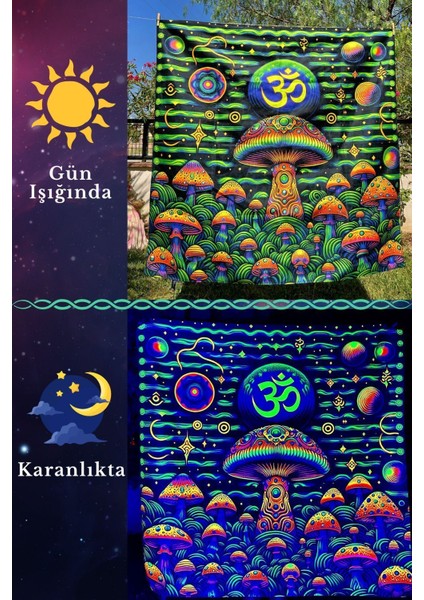 Parlayan Neon Duvar Örtüsü, Çok Renkli, UV Aktif, Kare, 140x140 cm