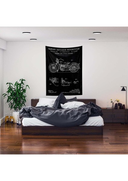 Harley Davidson Model 28B Chalkboard - Motorsiklet Duvar Örtüsü - 100 cm x 135 cm