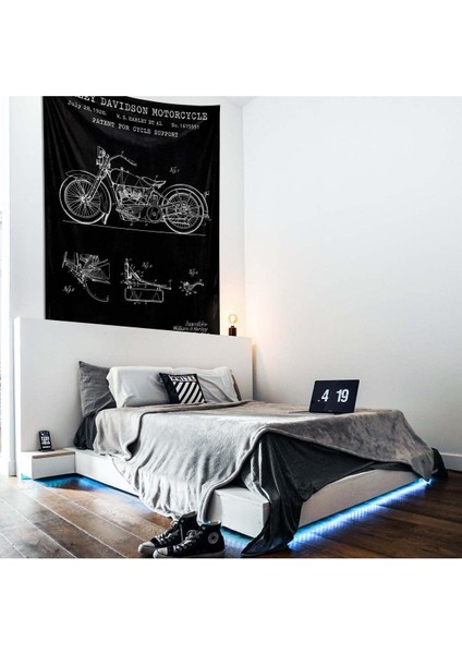Harley Davidson Model 28B Chalkboard - Motorsiklet Duvar Örtüsü - 100 cm x 135 cm