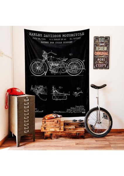 Harley Davidson Model 28B Chalkboard - Motorsiklet Duvar Örtüsü - 100 cm x 135 cm