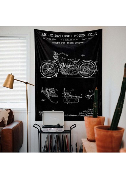 Harley Davidson Model 28B Chalkboard - Motorsiklet Duvar Örtüsü - 100 cm x 135 cm