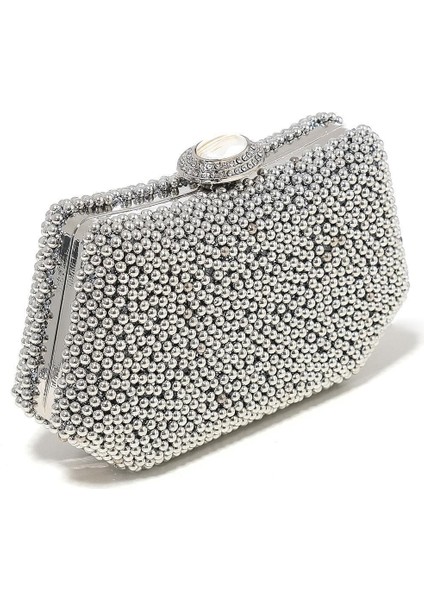 Gümüş Renk Incili Abiye Çanta Sedef Renk Gelin Çantası Abiye Çanta Gece Çantası Portföy Clutch