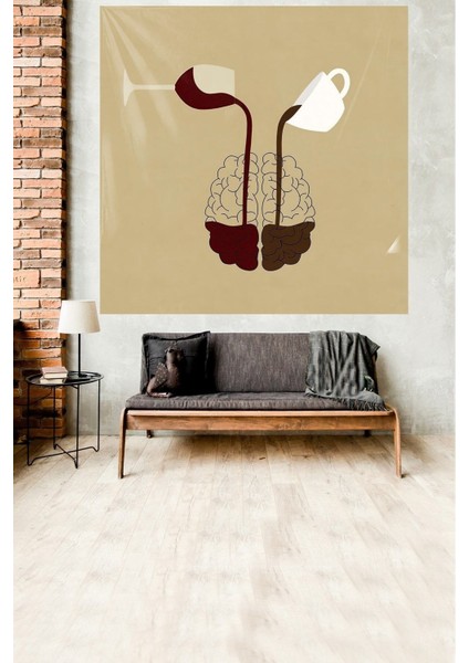 Lacivert Kare Kadife Desenli Modern Duvar Örtüsü, Leke Tutmaz, Şarap Beyin Detaylı