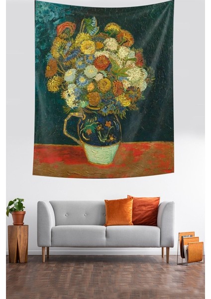 Yeşil Dikdörtgen Tablolu Vazodaki Karanfiller Duvar Örtüsü