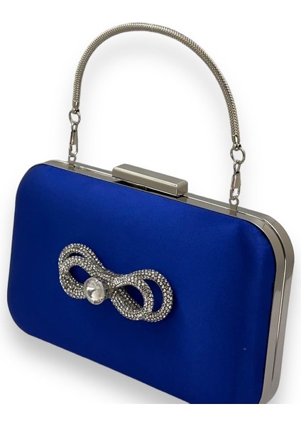 Saks Renk Saten Gümüş Kasalı Saplı Kulplu Gümüş Taşlı Abiye Gece Çantası Düğün Nişan Clutch fiyatları