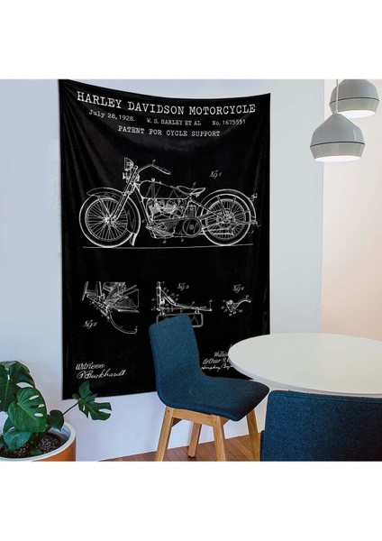 Harley Davidson Model 28B Chalkboard - Motorsiklet Duvar Örtüsü - 100 cm x 135 cm