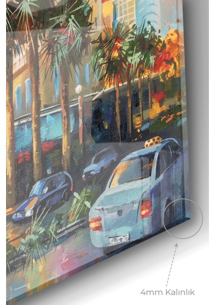 Teknoo- Palmiye Ağaçları ve Şehir | Şehir Temalı Cam Tablo | 50X70 cm modelleri