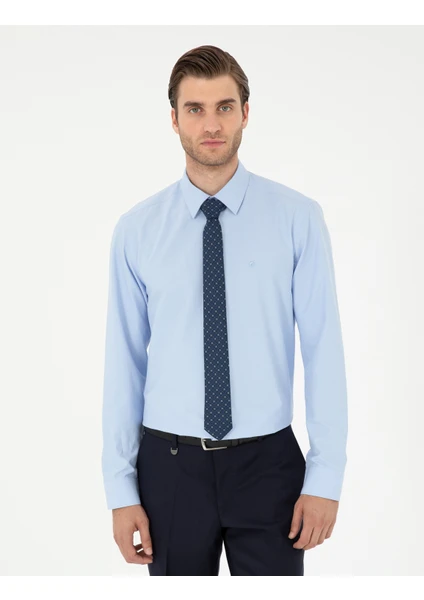 Pierre Cardin Erkek Mavi Slim Fit Uzun Kollu Basic Gömlek 50297903-VR036