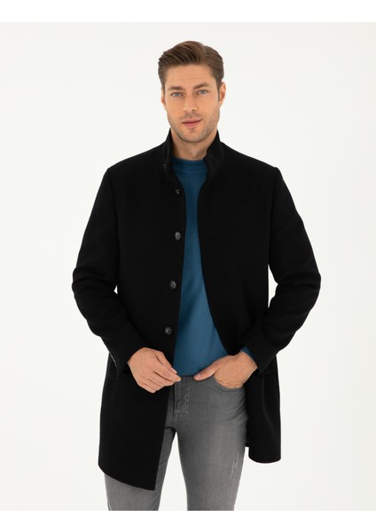 Pierre Cardin Erkek Siyah Yün Karışımlı Slim Fit Palto 50297488-VR046