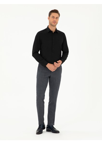 Pierre Cardin Erkek Siyah Armürlü Slim Fit Uzun Kollu Gömlek 50298040-VR046