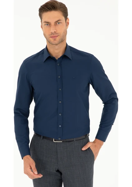 Pierre Cardin Erkek Lacivert Slim Fit Uzun Kollu Gömlek 50298054-VR033