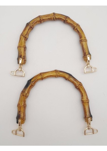Angel Çanta Aksesuar Bambu Görünümlü 15 cm Plastik Çift Sap Light Gold Hareketli Metalli