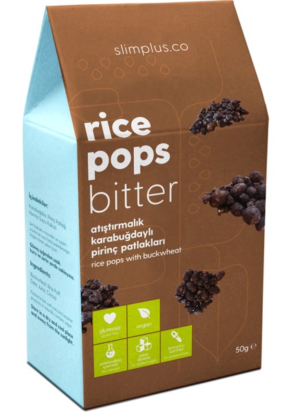 Glutensiz Vegan Rice Pops Bitter Atıştırmalık Kakaolu Karabuğdaylı Pirinç Patlakları 50 gr