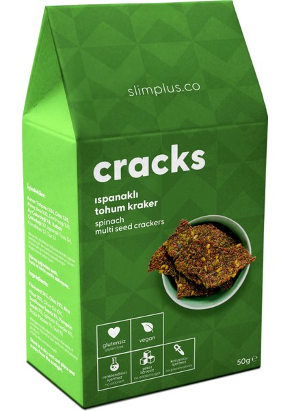Ispanaklı Glutensiz Vegan Tohum Kraker Cracks 8 x 50 gr