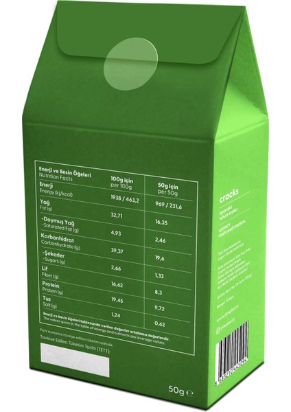 Ispanaklı Glutensiz Vegan Tohum Kraker Cracks 8 x 50 gr