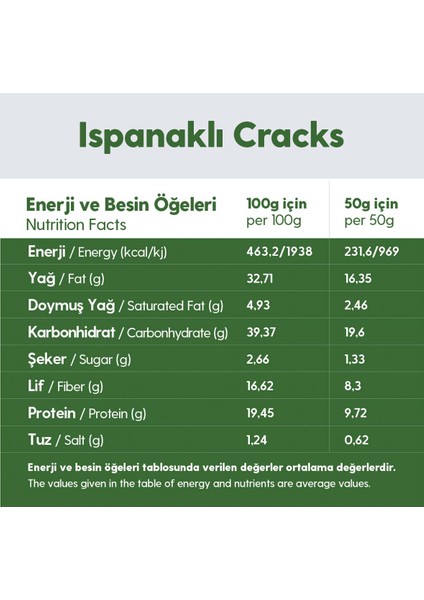 Ispanaklı Glutensiz Vegan Tohum Kraker Cracks 8 x 50 gr