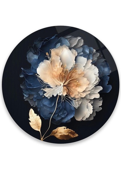Teknoo- Mavi Beyaz Çiçek Yuvarlak Cam Tablo fırsatları