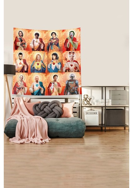 Turuncu kare kadife duvar örtüsü ve halısı, 140x140 cm, şık ve dekoratif seçenek indirimleri