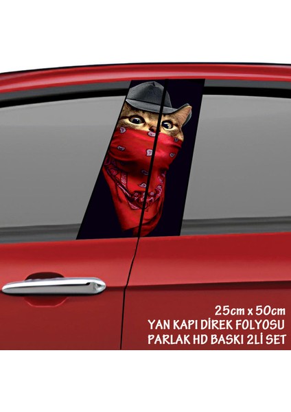 Gangester Kedi Renkli Baskılı Folyo Kaplama - 2li Kapı Direkleri Için Sticker Modifiye