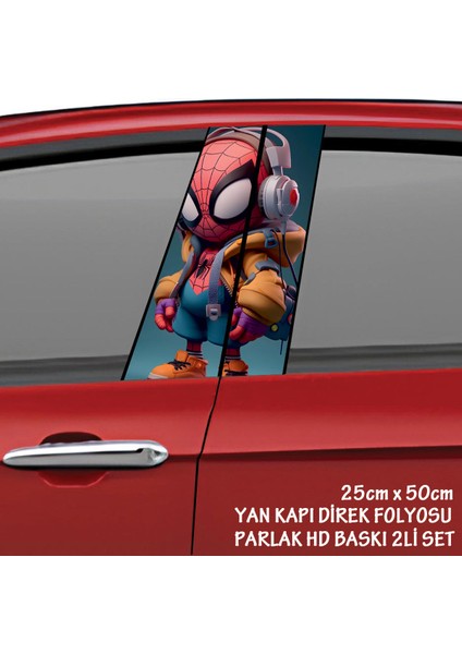 Kahraman Çocuk Renkli Baskılı Folyo Kaplama - 2li Kapı Direkleri Için Sticker Modifiye