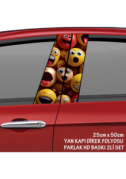 Sevimli Şaşkın Gülen Surat Renkli Baskılı Folyo Kaplama - 2li Kapı Direkleri Için Sticker Modifiye
