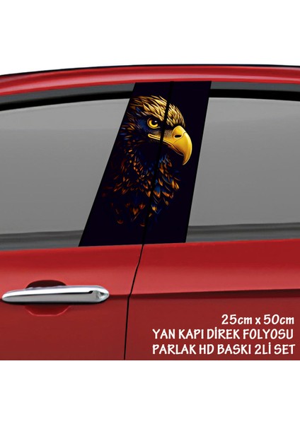 Yırtıcı Kartal Renkli Baskılı Folyo Kaplama - 2li Kapı Direkleri Için Sticker Modifiye