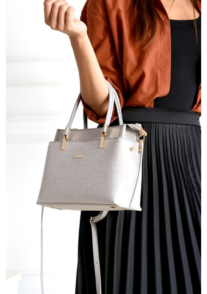 Kadın Gri Ayarlanabilir Askılı El ve Omuz ÇANTASI-NBS2031