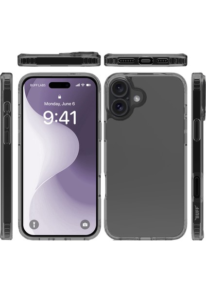 Buff Apple iPhone 16 Plus Air Hybrid Şeffaf Kılıf Smoke Black