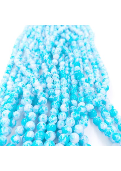 Ebruli Desenli Cam Boncuk Turkuaz