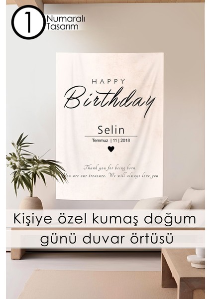 Renkli Kişiye Özel Doğum Günü Duvar Örtüsü Büyük Ebat Kaliteli Kumaş