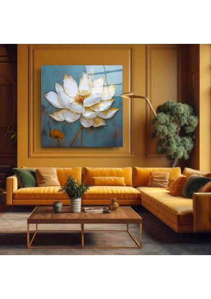 Teknoo- Beyaz Çiçek Cam Tablo