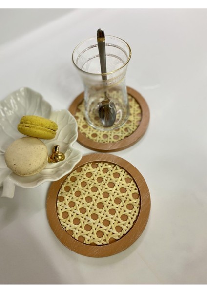 2’li Rattan Hazeran Bardak Altlığı Cappuccino (%100 Doğal Hazeran) M043