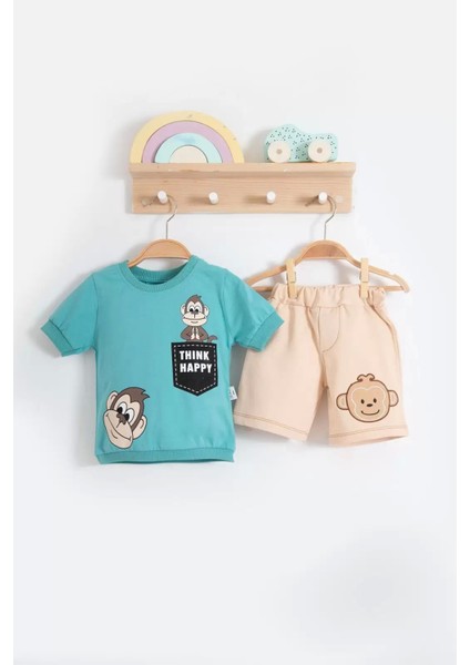 3-6-9-12-18 Ay Erkek Bebek Takım Maymun Desenli 2li Mavi fiyatları
