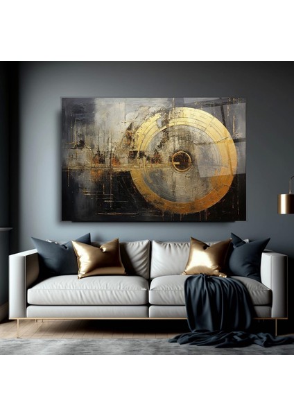 Teknoo- Koyu Zenim Üzerine Gold Daire Desenli Sanatsal Cam Tablo fiyatları